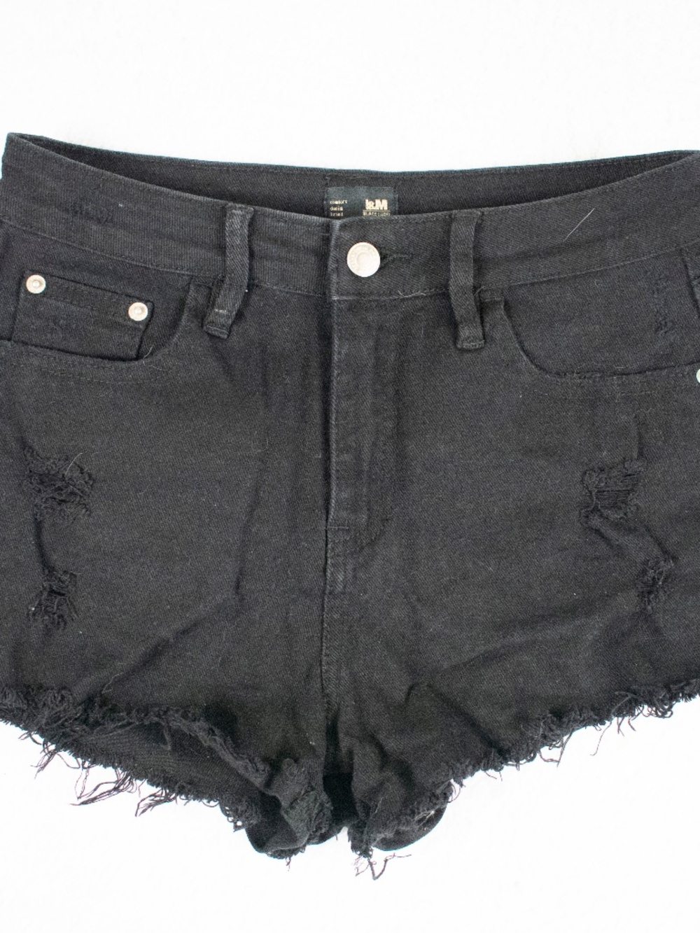 I & M Black Label high-rise distressed black denim shorts Women’s Size M
